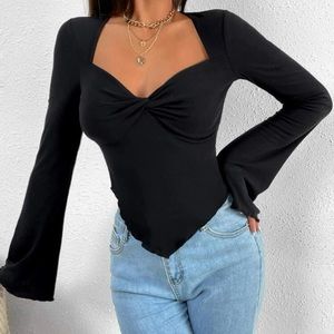 unworn SHEIN BAE Trumpet Sleeve Lettuce Trim Twist Hanky Hem Crop Tee